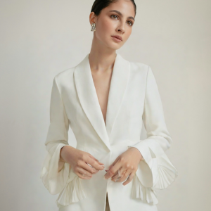 Fashion Women Blazer Notched Collar Long Sleeves Single Button Splicing Pleating Suit Jackets Spring  New Tide