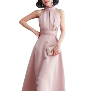 Fashion Hanging Neck Evening Dresses strapless Elegant Bow Party Dresses Middle Ruched Prom Gowns