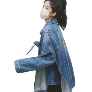 Women Coat Batwing Sleeve Asymmetry Loose Denim Jackets Irregular Fashion Casual Oversize Jeans Jackets Women