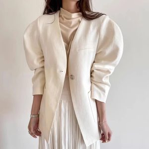 V Neck Temperament Long Sleeve Jackets Vintage