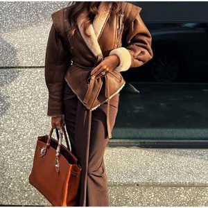 Casual Chic Women Jackets Solid Turn-down Collar Belt Coats New Fashion Holiday Outwears