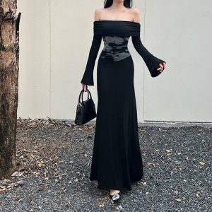 One shoulder fake two casual clear dresses long skirt